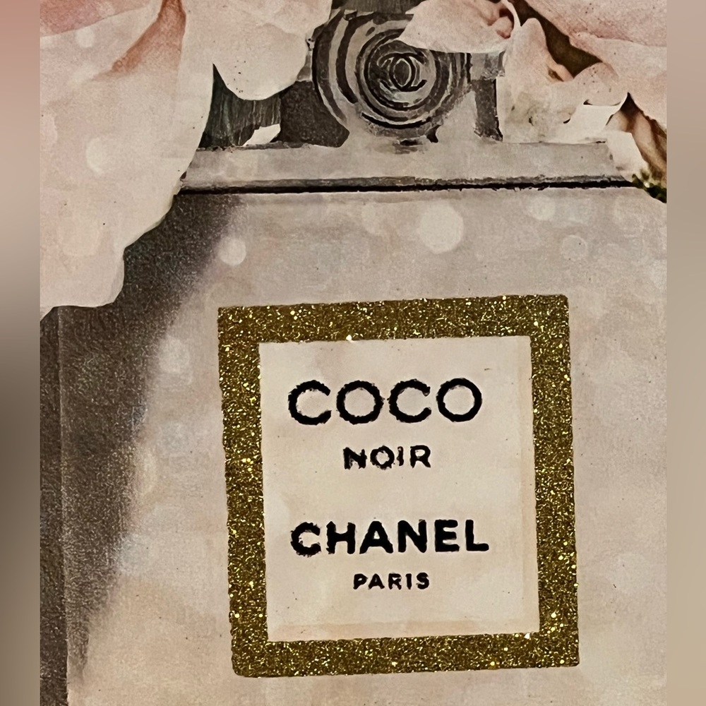 ๐ CHANEL PARIS Oliver Gal BOUQUET COCO NOIR DIAMOND DUST Canvas Print 16x16 NEW - Picture 3 of 5